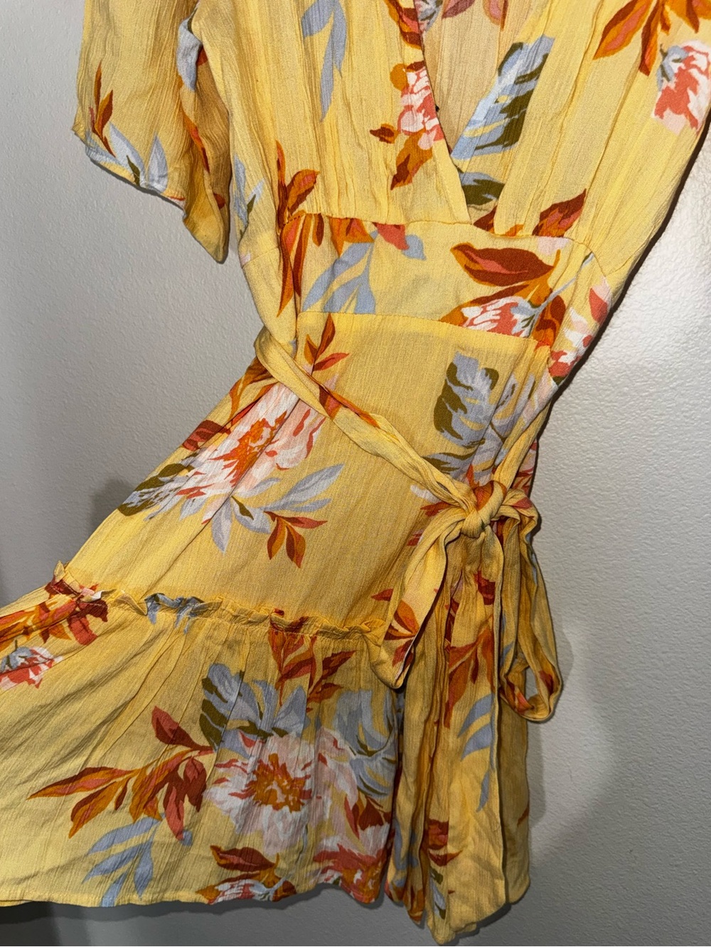 Billabong Yellow Floral Wrap Mini Dress